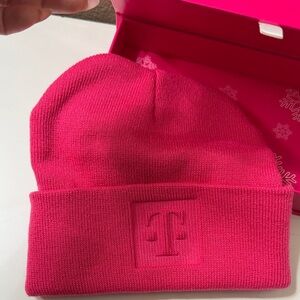 Bright Pink Knit Beanie with Embossed Logo